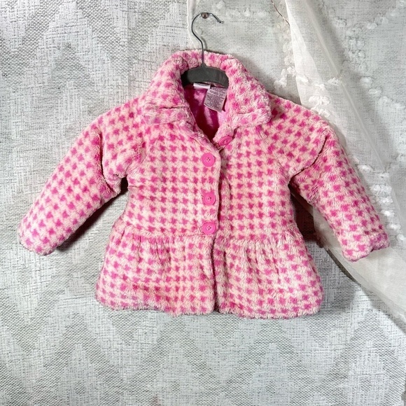 Disney Princess pink checkered faux fur button up coat size 2T - Picture 1 of 7